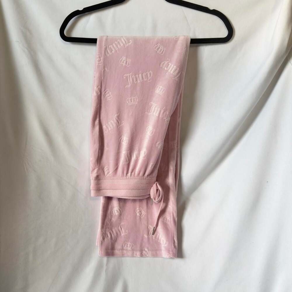 Juicy Couture Rhinestone Logo Velour Track Pants Pink